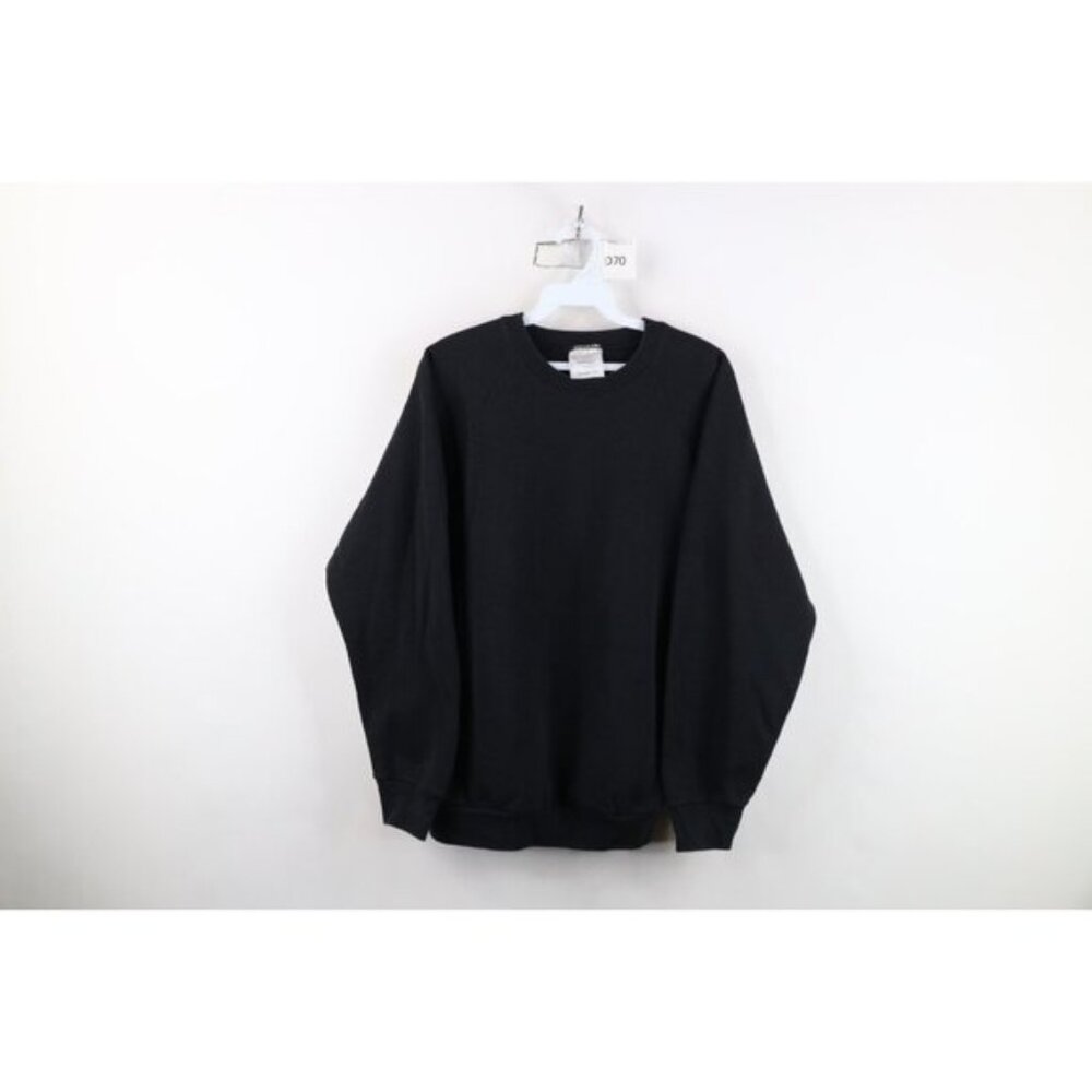 Vintage 90s Streetwear Womens Large Blank Heavyweight Crewneck Sweatshirt Black